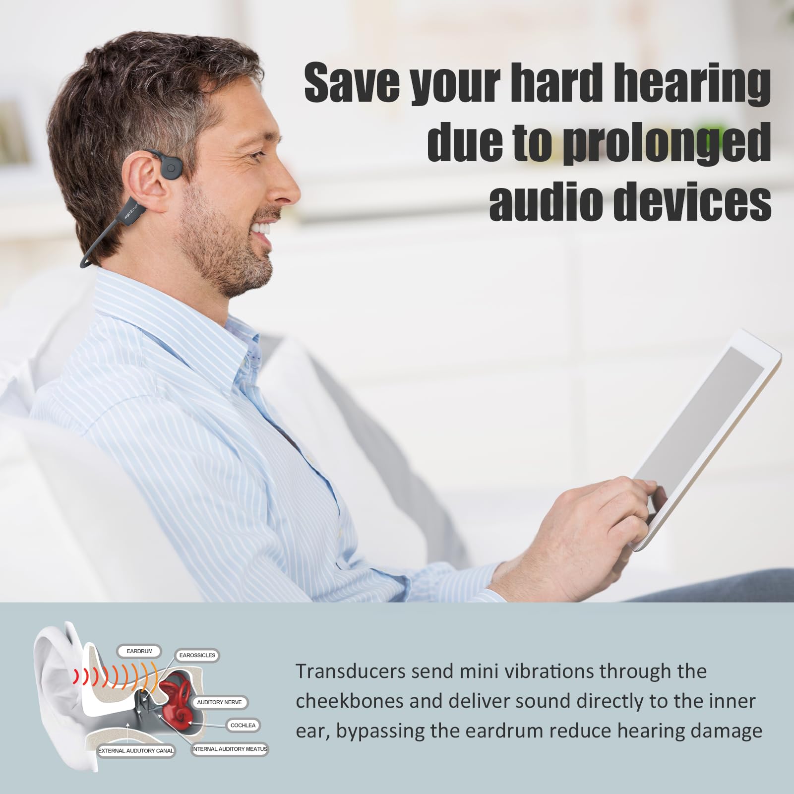 Bluetooth Bone Conduction Headphones - Open Ear Wireless Headset with Built-in Mic, IP67 Waterproof & Noise Canceling - Perfect for Running, Cycling, Hiking, Gym Workouts, and Driving