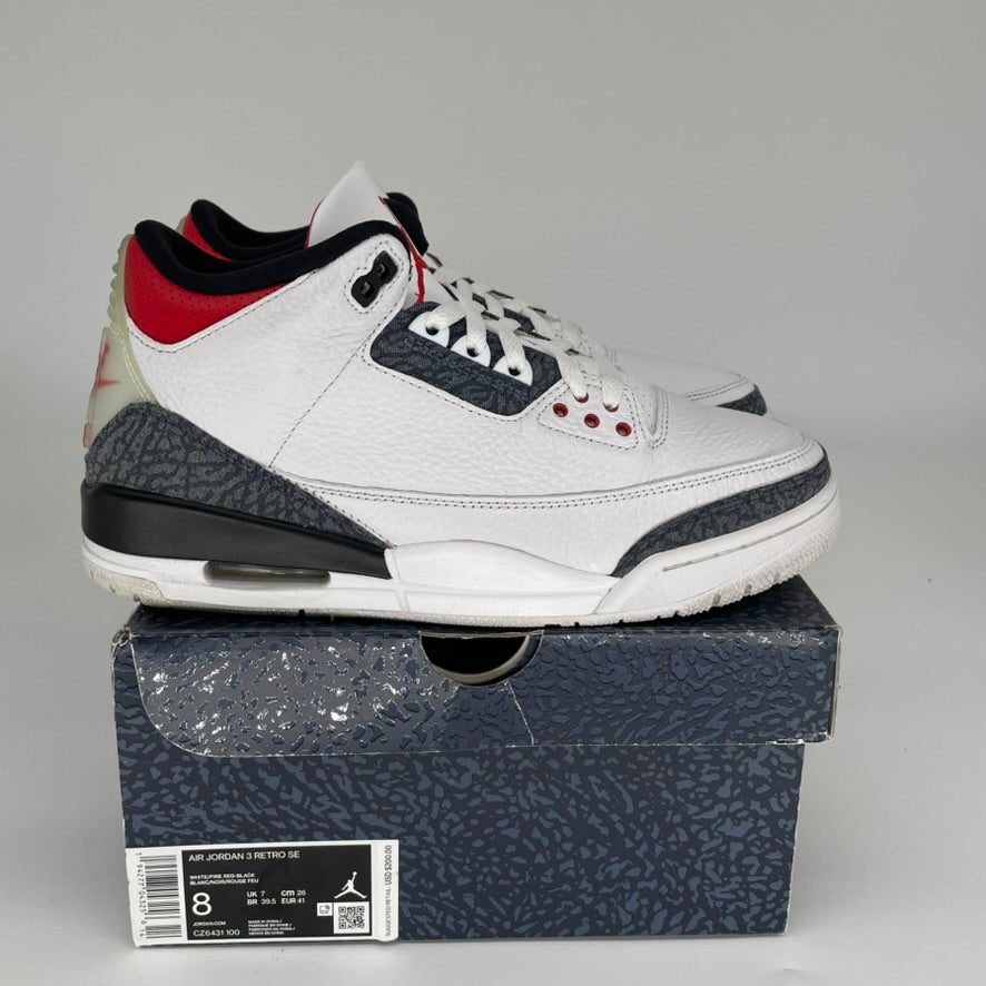 Original: AIR JORDAN 3 FIRE RED DENIM SIZE 8 CZ6431 100   Optimized: Air Jordan 3 Retro Fire Red Denim Men's Sneakers - Size 8 (CZ6431-100) - Authentic Basketball Shoes for Streetwear & Casual Outfits