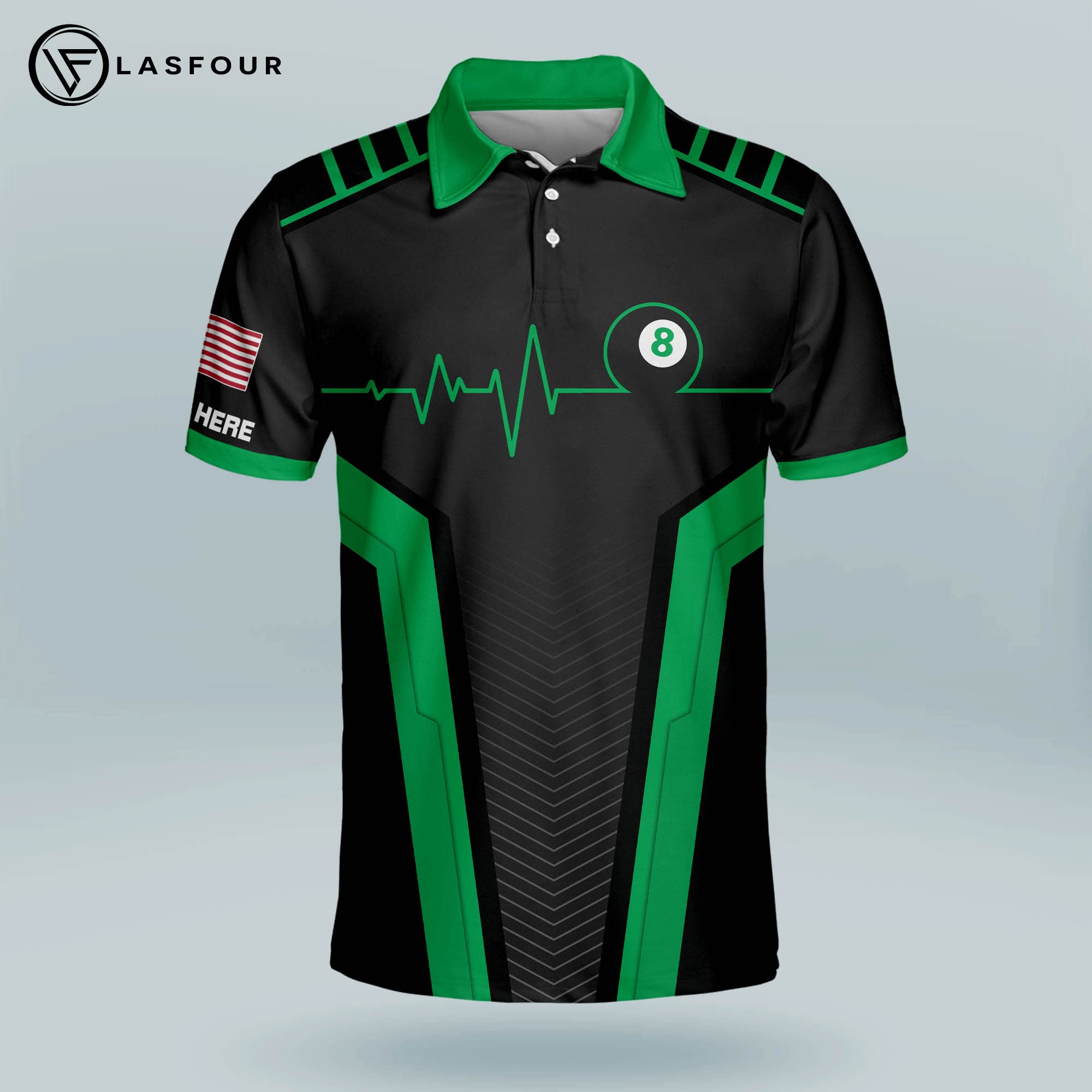 LASFOUR Custom Funny Billiard Polo Shirts for Men - Moisture Wicking Performance Golf Shirt - Perfect Gift for Pool Players & Casual Wear