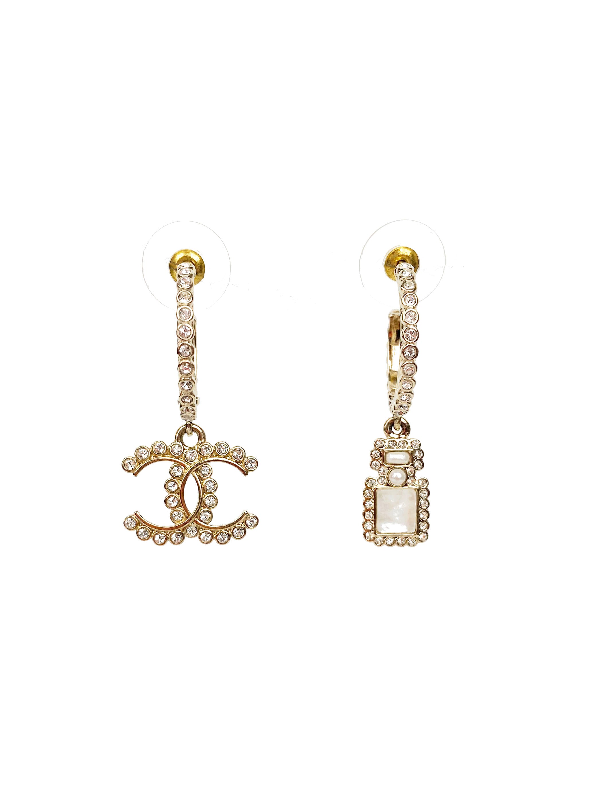 Chanel CC Logo & Perfume Bottle Hoop Earrings - Luxury Fashion Jewelry for Women, Gift for Her, Perfect for Parties & Special Occasions