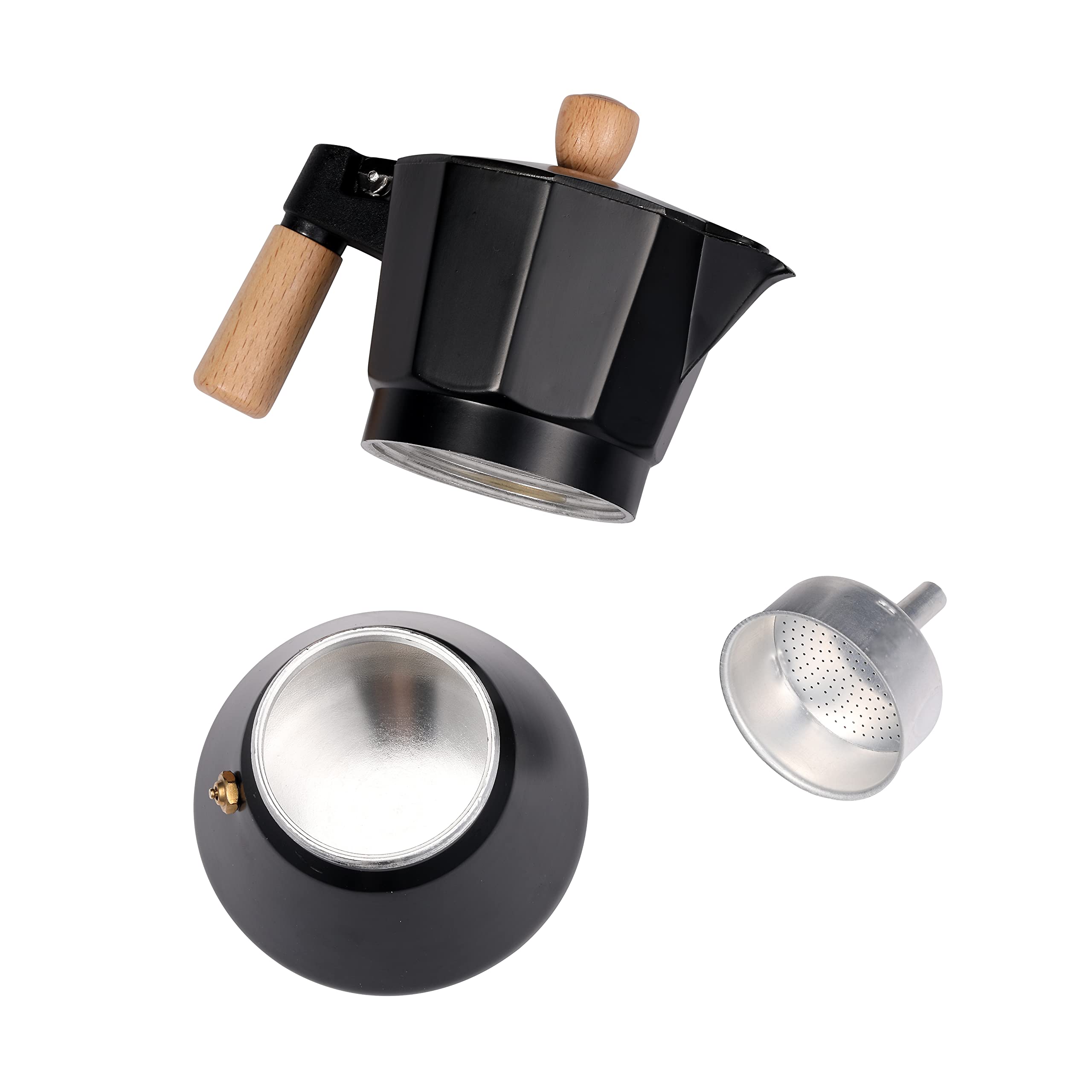 Classic Italian Stovetop Moka Pot Espresso Maker - 3 Cup Coffee Maker with Natural Wood Handle for Home, Office & Camping Use