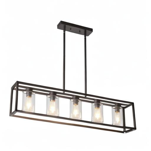 XILICON Oil Rubbed Bronze Farmhouse Chandelier - 5 Light Kitchen Island Pendant Lighting with Glass Shade - Rustic Dining Room Ceiling Fixture for Farmhouse, Kitchen, and Dining Room Decor