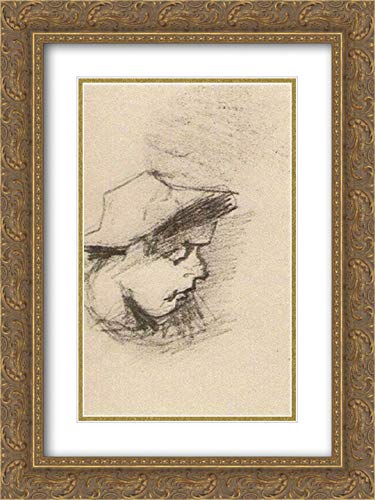 Vincent van Gogh 'Head of a Man with Straw Hat' 18x24 Inch Gold Ornate Framed Museum Art Print - Double Matted Wall Decor for Living Room, Bedroom & Office