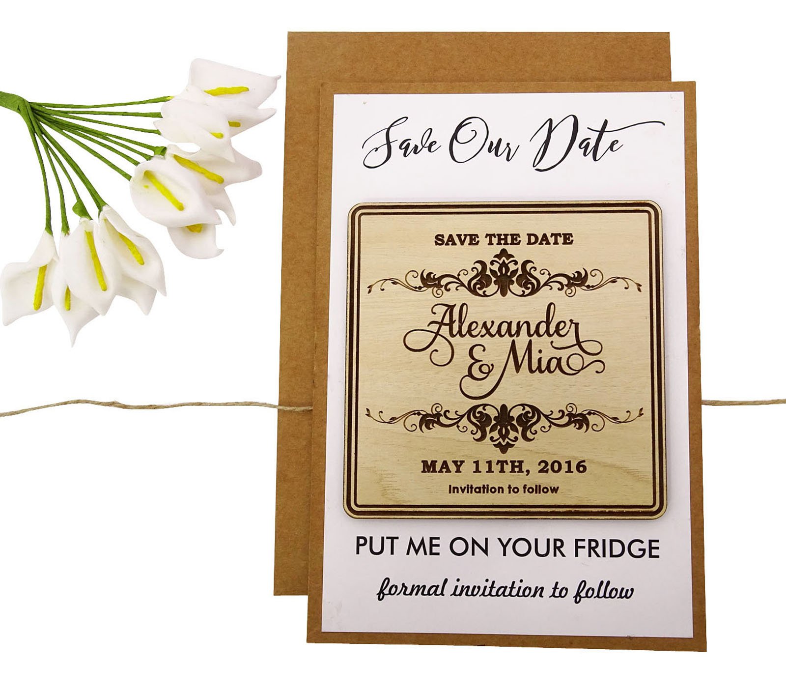 30 Personalized Rustic Wooden Save The Date Magnets with Envelopes - Wedding Invitation Cards for Engagement, Bridal Shower & Anniversary Favors