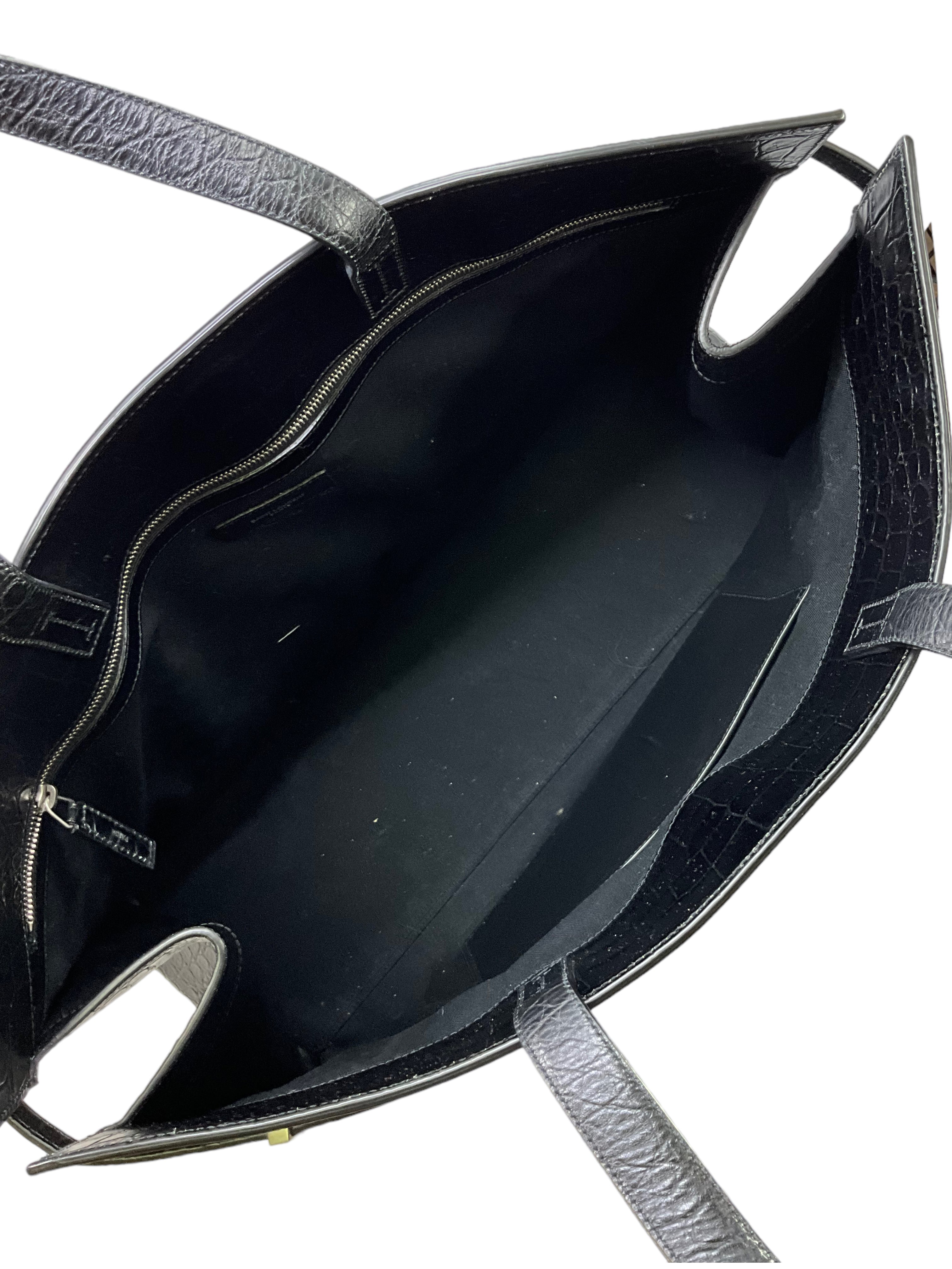 SAINT LAURENT Manhattan Crocodile Embossed Leather Large Travel Bag Satchel for Women - Perfect for Business Trips, Weekend Getaways & Luxury Travel Accessories