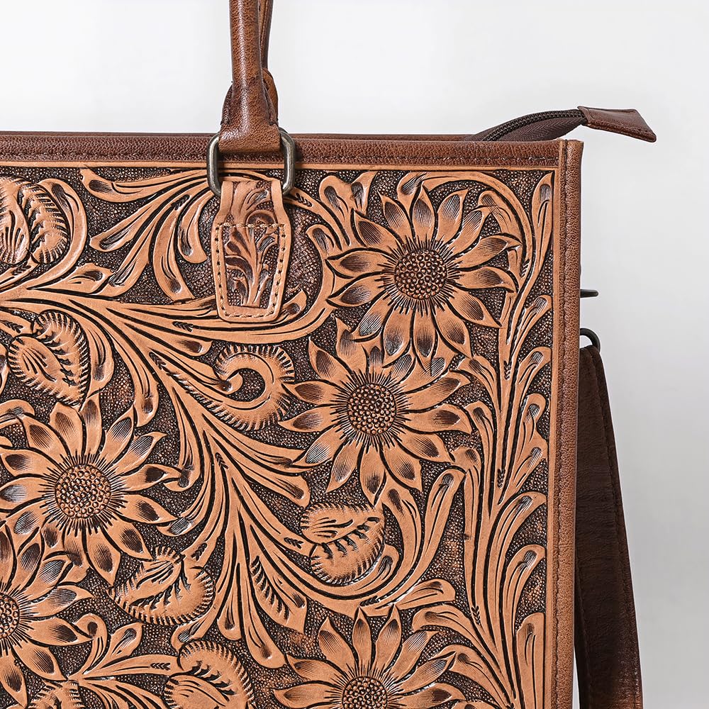 Authentic Hand-Tooled Leather Western Tote Bag for Women - American Darling Genuine Leather Purse | Stylish Cowgirl Handbag for Travel, College & Everyday Use | Durable Casual Tote with Western Design