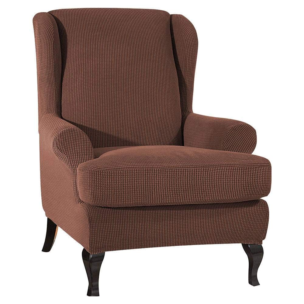 Thick Stretch Wingback Chair Covers - Solid Color Elastic Spandex Slipcovers for Armchairs (Soft Brown) | Perfect for Living Room, Bedroom & Home Decor