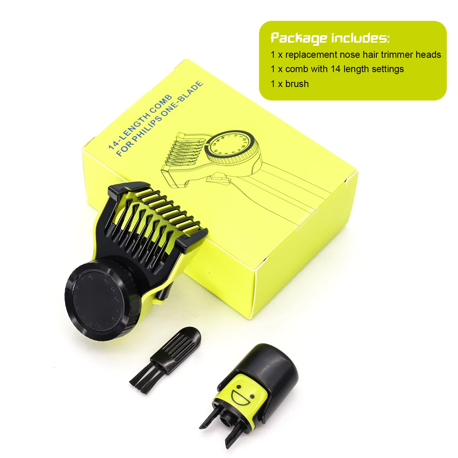 Philips One Blade Replacement Heads & 14 Length Attachments Kit - Compatible with QP2520 QP2530 QP2620 QP2630 QP2724 QP2820 Models - Includes Nose Trimmer & Guard Comb - Perfect for Home, Travel & Grooming Essentials