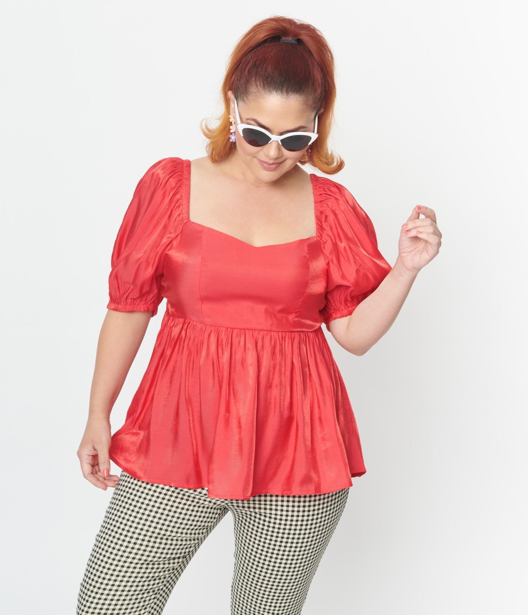 Plus Size Red Shimmer Babydoll Top - Sexy Lingerie for Women, Curve-Hugging & Comfortable - Perfect for Valentine's Day, Boudoir Photography, and Special Occasions