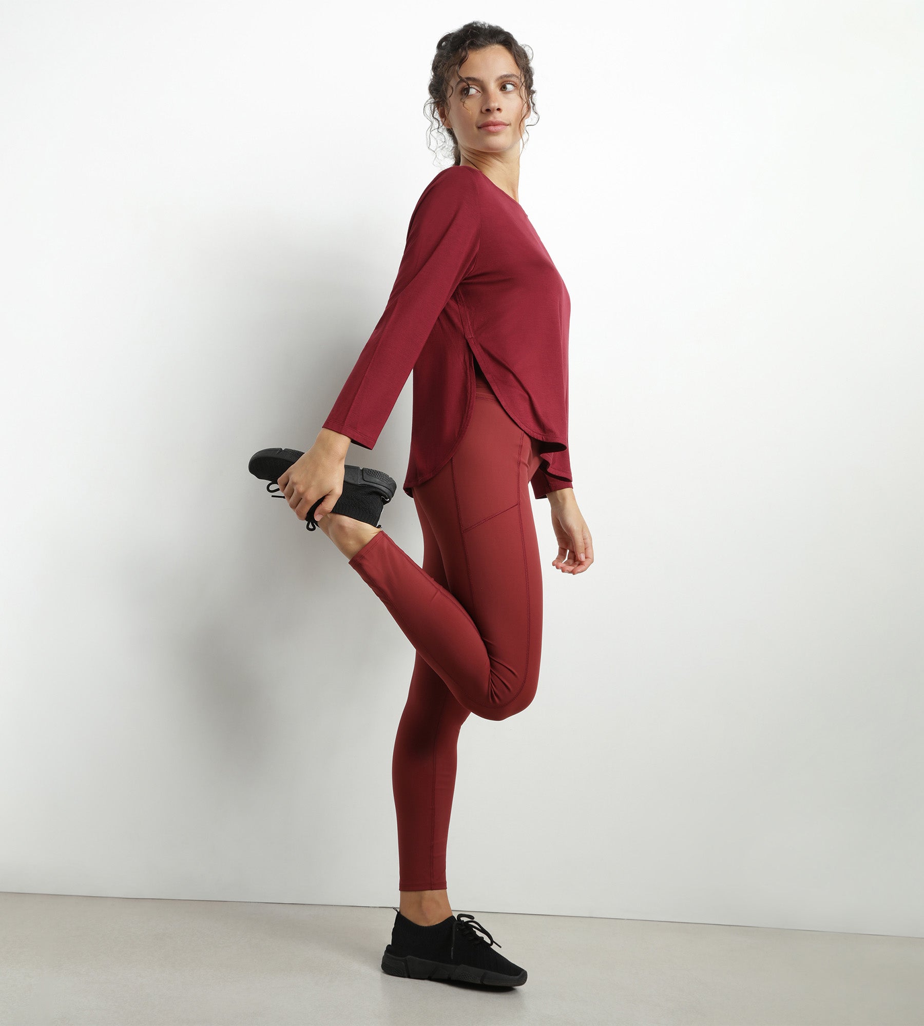 Women's Sporty Boat Neck Viscose Top in Bordeaux - Comfortable & Stylish Activewear for Yoga, Gym & Casual Wear