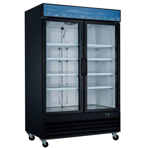 Commercial 53-Inch Double Glass Swing Door Merchandising Refrigerator - Black | G53B Coldline Series | Ideal for Supermarkets, Convenience Stores & Restaurant Display