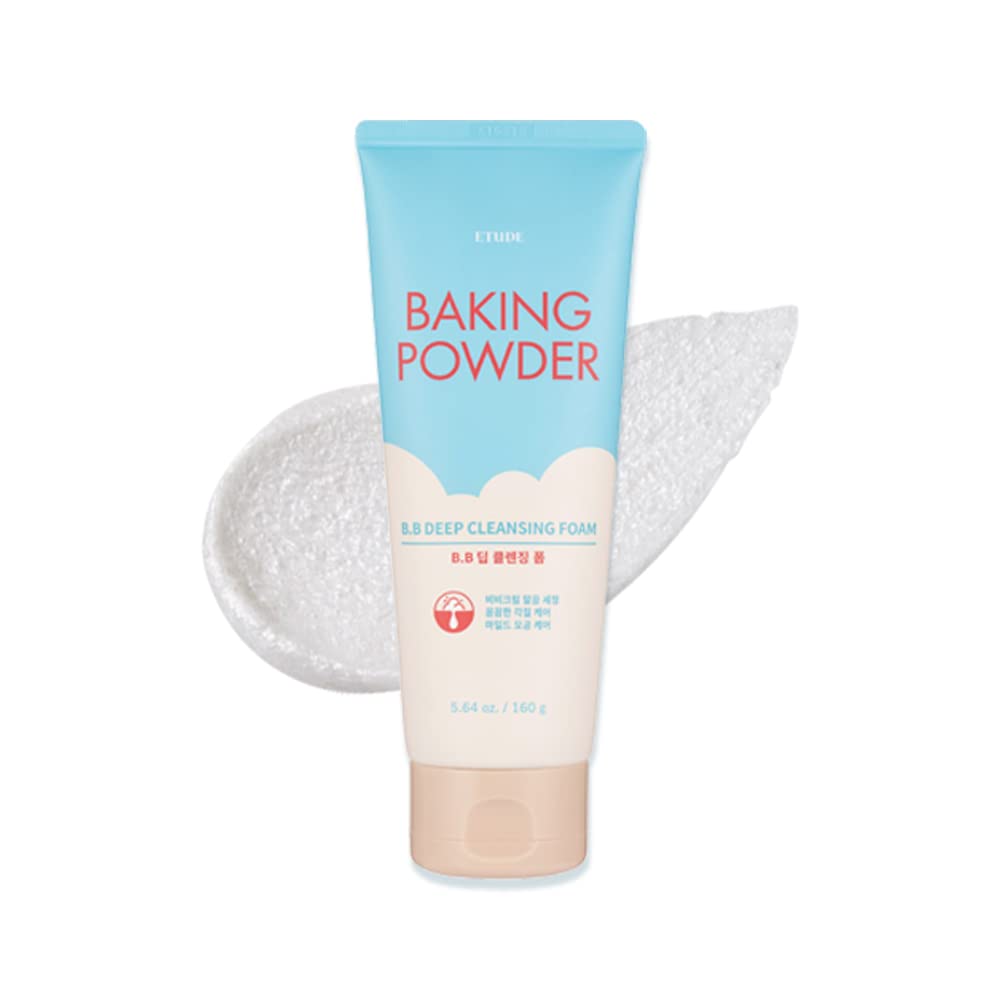 ETUDE Baking Powder B.B Deep Cleansing Foam 5.4 fl.oz (160ml) - Korean Exfoliating Face Wash for Blackheads & Dead Skin Removal | K-Beauty Skincare, Gentle Pore Cleanser, Perfect for Daily Use & Gift Giving