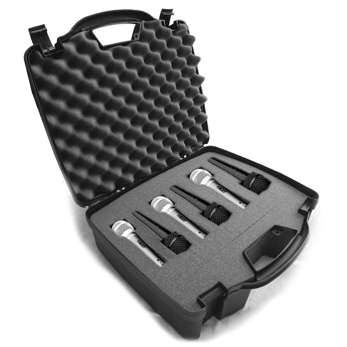 CASEMATIX Durable Hard Shell Travel Case for 6 Microphones - Customizable Foam Protection for Audio Mixers & Accessories - Perfect for Studio, Live Performances & Traveling Musicians