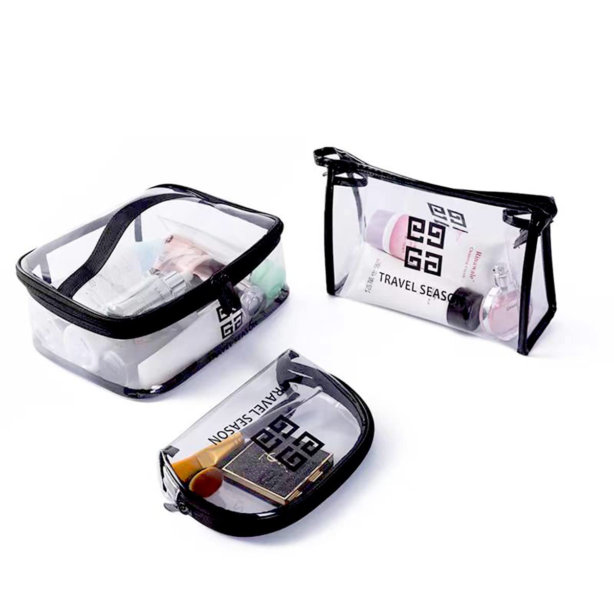 3Pcs Clear Travel Toiletry Bags - PVC Waterproof Cosmetic Organizer with Zipper, Portable Transparent Luggage Pouch for Travel, Vacation & Bathroom Storage | Perfect for TSA Compliance & Airport Security