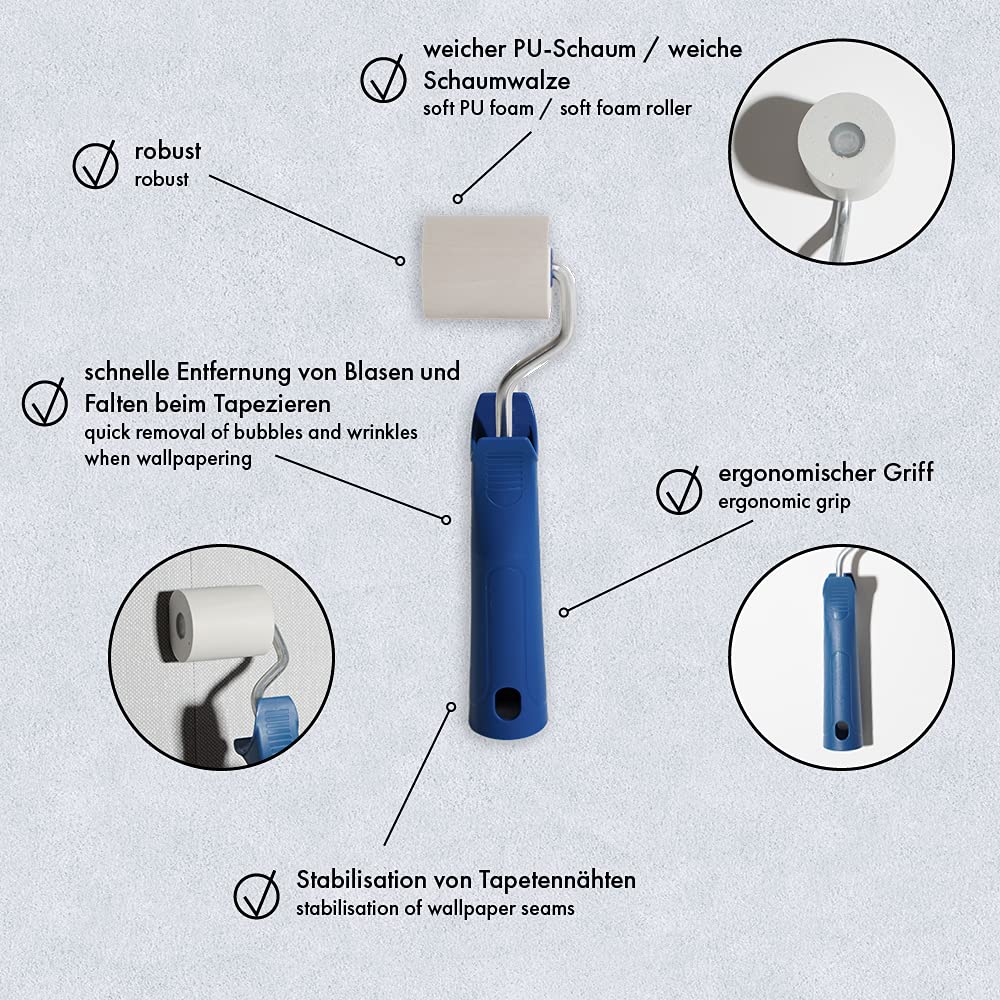 A.S. Création Wallpaper Smoothing Roller - Soft PU Foam Wallpaper Tool (1.77