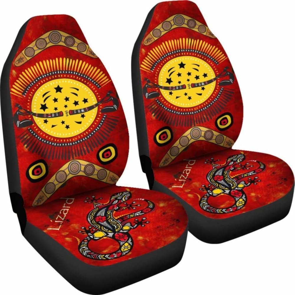 Premium Car Seat Covers - Stylish Lizard & Boomerang Pattern (Set of 2) | Universal Fit for Cars, Trucks & SUVs | Waterproof & Easy to Clean | Perfect for Road Trips, Daily Commute & Pet Protection