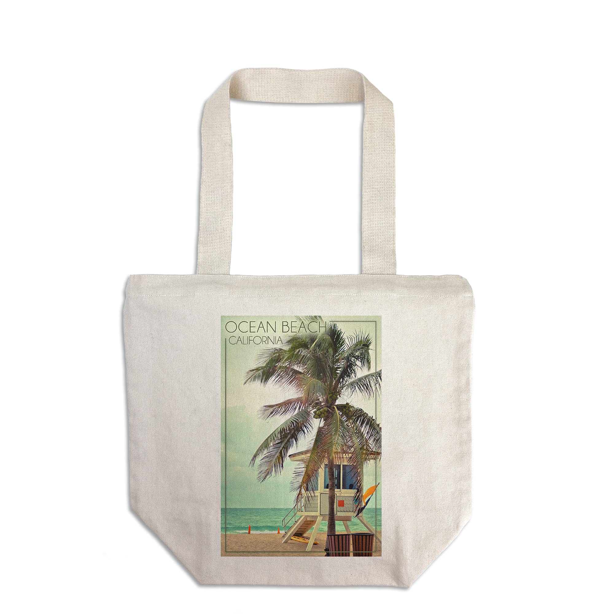 Lantern Press California Ocean Beach Tote Bag - 100% Cotton Canvas Reusable Shopping Bag with Lifeguard Shack & Palm Tree Design | Perfect for Beach Trips, Groceries & Eco-Friendly Shopping