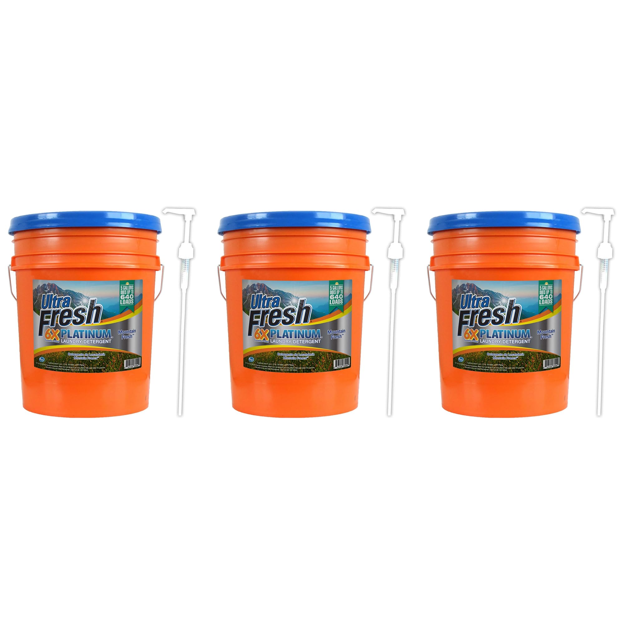 6X Platinum 5 Gallon Laundry Detergent Liquid for All Washing Machines - High Efficiency HE Safe with Easy Dispensing Pump, Up to 640 Loads, Original Blue Scent (3 Pack) - Perfect for Large Families, Laundromats & Commercial Use