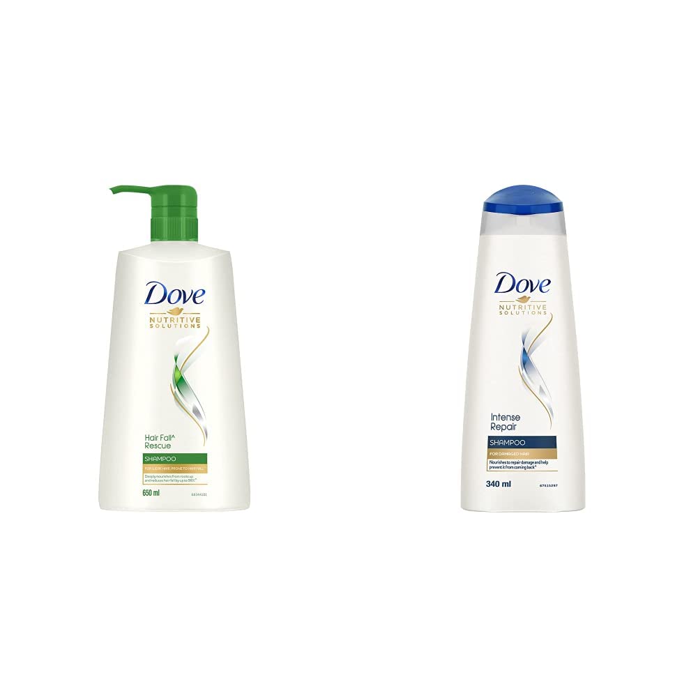 Dove Hair Fall Rescue Shampoo 650ml & Intense Repair Shampoo 340ml - Strengthening & Damaged Hair Treatment for Women & Men - Daily Hair Care for Thinning & Breakage Prone Hair