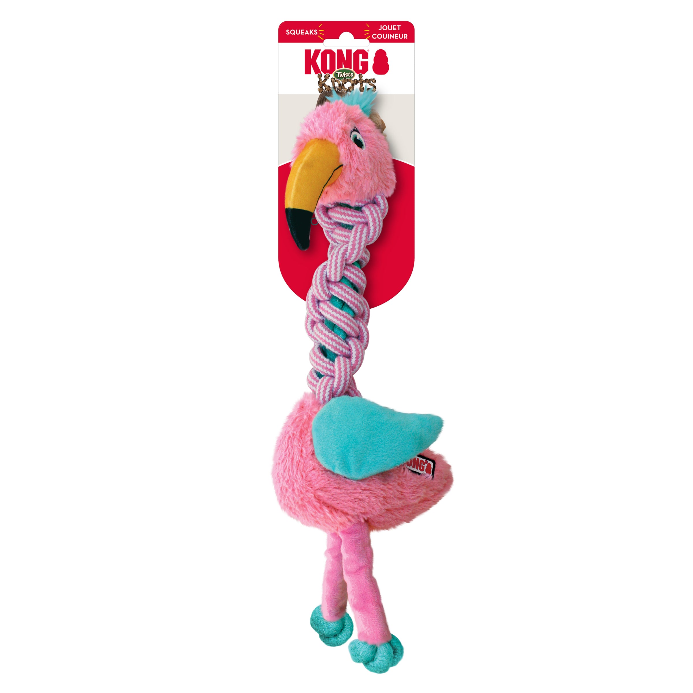 Braided Flamingo Dog Chew Toy by Kong - Durable & Safe for Aggressive Chewers - Perfect for Teething Puppies & Playtime