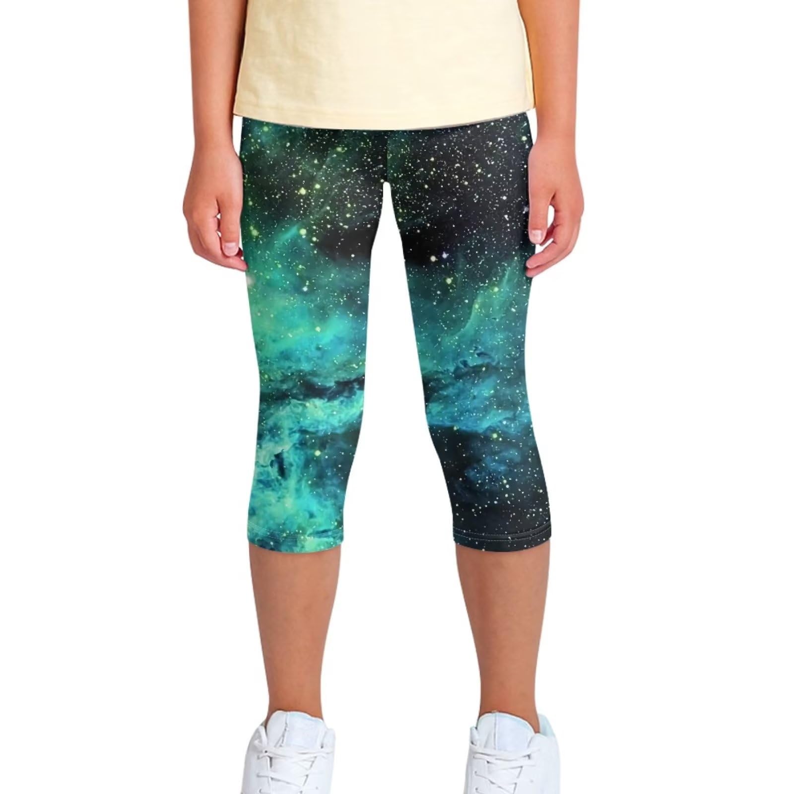 BYCHECAR Girls' Short Athletic Leggings - High Waist Yoga Pants for Running, Workout & Gym - Comfortable Stretchy Sports Tights for Teens & Kids