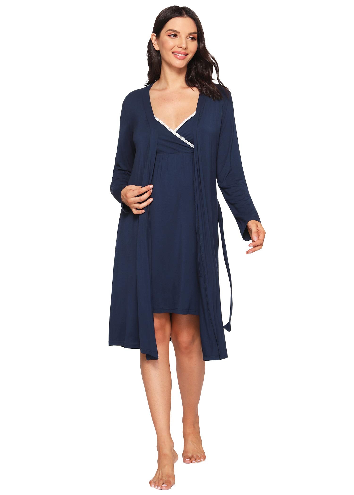 Soft & Comfortable Women's Bamboo Viscose Nursing Nightgown & Robe Set - Breastfeeding Pajamas for New Moms - Perfect for Maternity, Postpartum & Nursing at Home