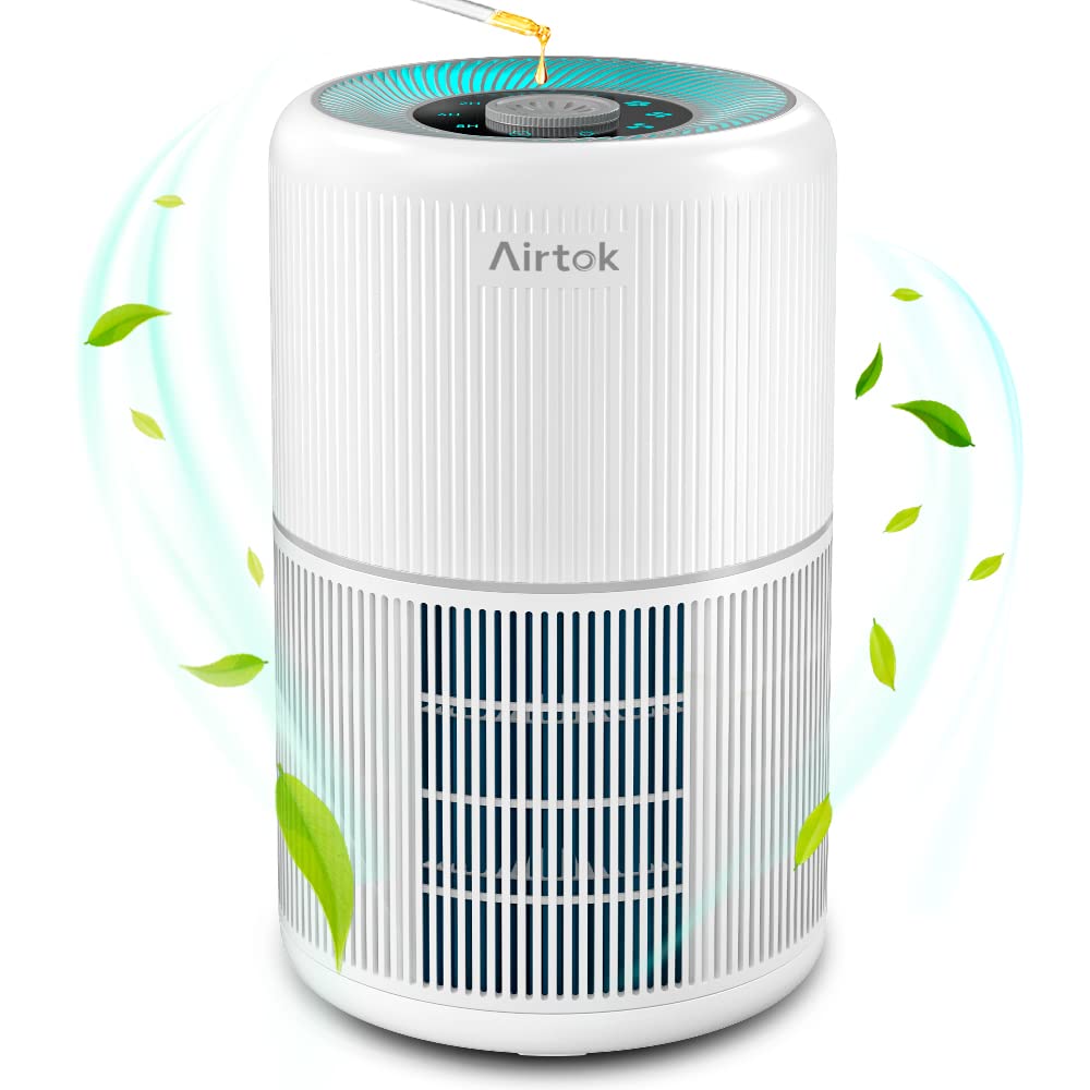 AIRTOK H13 True HEPA Air Purifier for Large Rooms - 99.97% Removal of Smoke, Dust, Pollen, Pet Dander & Odors with Fragrance Sponge | White Home & Bedroom Air Cleaner for Allergy Relief & Fresh Air (Perfect for Living Rooms, Nurseries, and Offices)