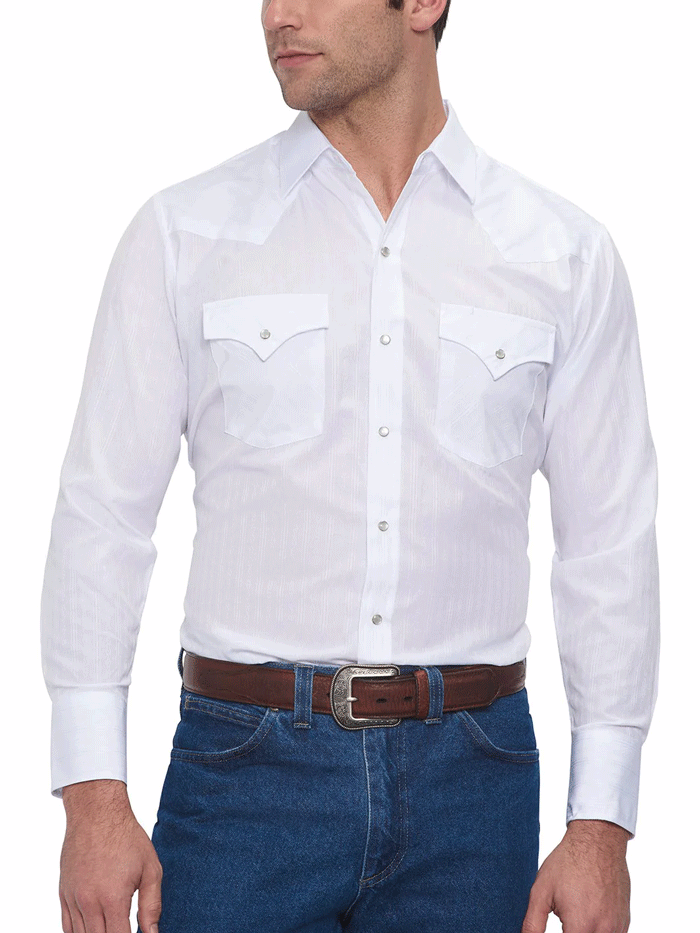 Ely Cattleman 15201934 01 Men's Long Sleeve Western Shirt - Classic Tone-on-Tone Design in White - Perfect for Rodeo, Country Music Festivals & Western Style Outfits