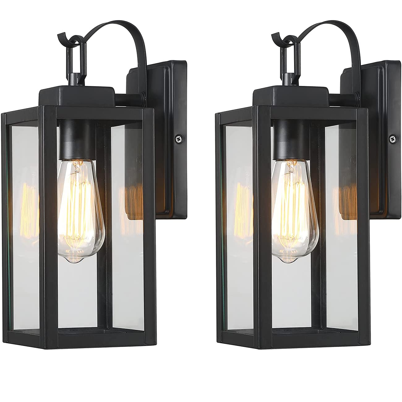 Pia Ricco Matte Black Outdoor Wall Lights with Clear Glass Shade - Waterproof Exterior Sconce Lantern for Front Porch, House & Garage (ETL Listed, Pack of 2) - Perfect for Entryway Lighting, Patio Decor & Backyard Ambience