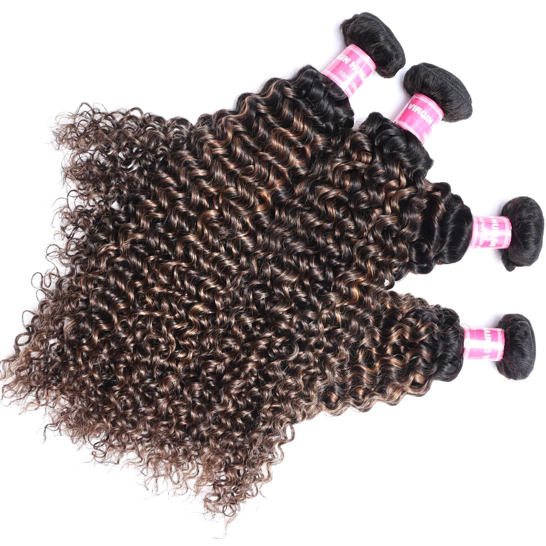 UNICE 16/18/20 Inch Brown Highlight Deep Curly Brazilian Remy Human Hair Weave Bundles - Ombre Blonde with Dark Roots for Sew-In & Wig Making (FB30 Color) | Perfect for Parties, Weddings & Daily Styling