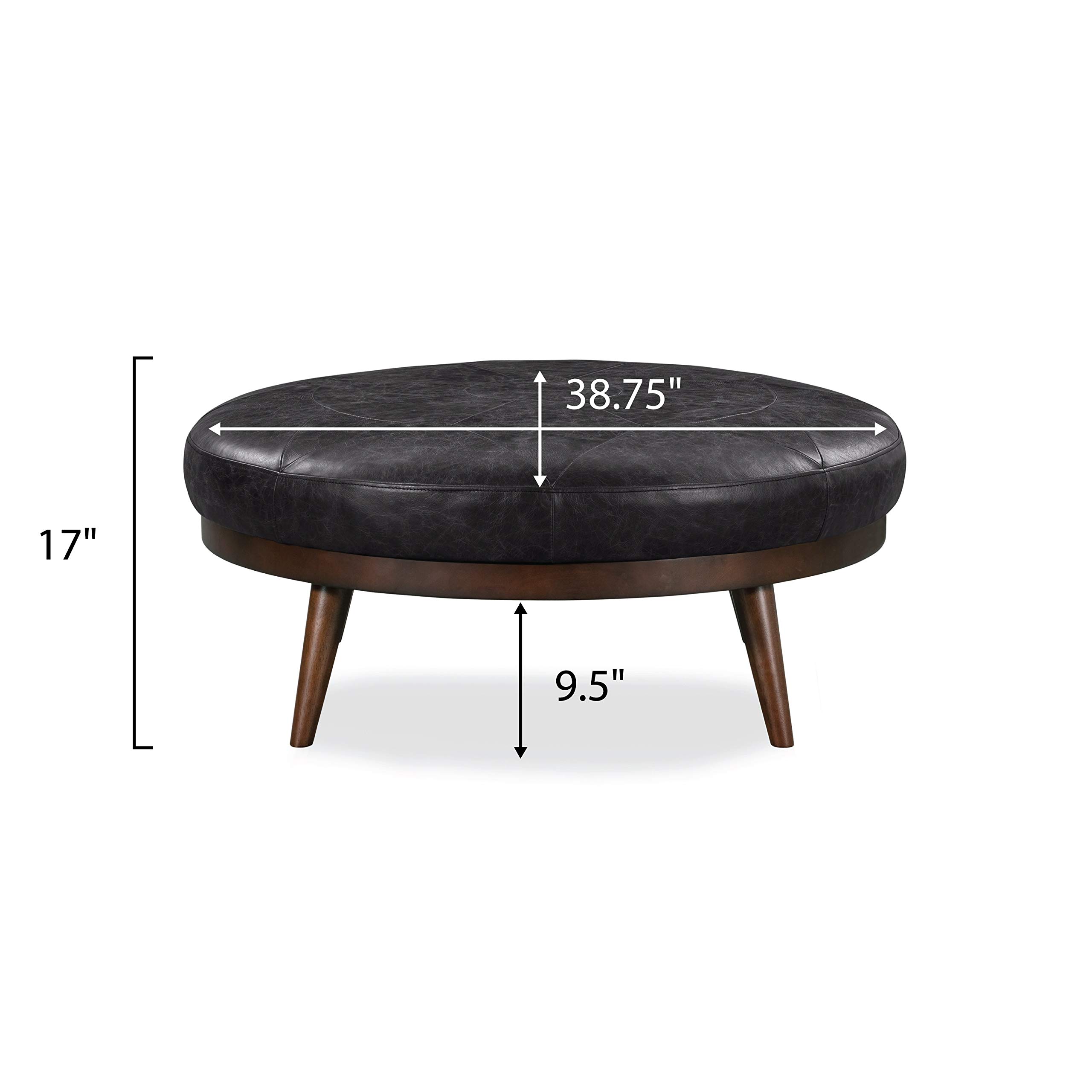 Premium Full-Grain Italian Leather Ottoman - POLY & BARK Gio Ottoman in Onyx Black - Luxurious Footrest & Living Room Accent Piece for Modern Home Decor