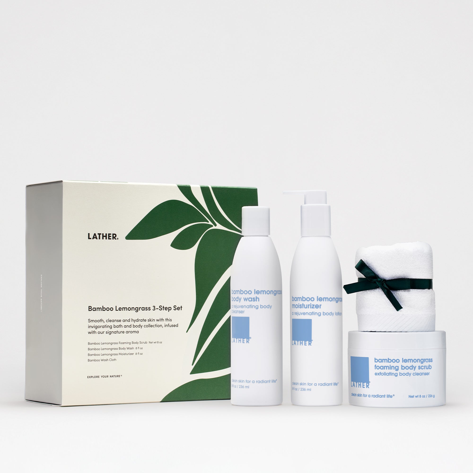 Organic Bamboo & Lemongrass 3-Step Skincare Set - Exfoliating Scrub, Cleansing Oil & Moisturizing Cream for Glowing Skin | Spa Day, Self-Care & Gift Set for Women