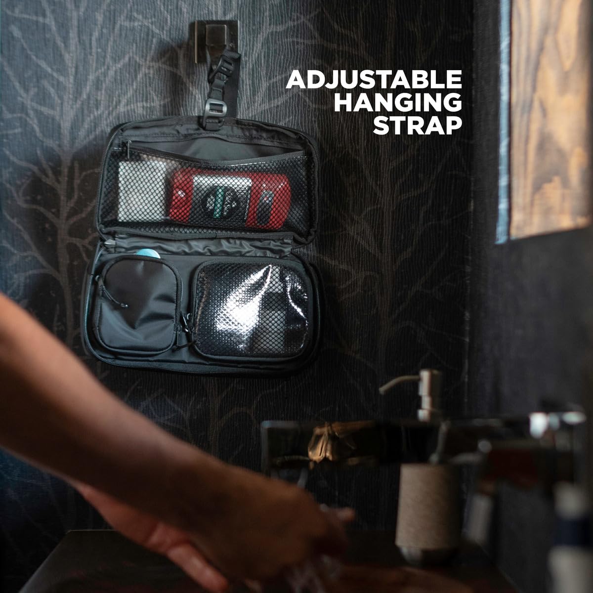 NOMATIC Travel Toiletry Bag - Small V2 (Black) - Compact & Water-Resistant Wash Bag for Toiletries & Makeup - Perfect for Air Travel, Camping, and Gym Essentials