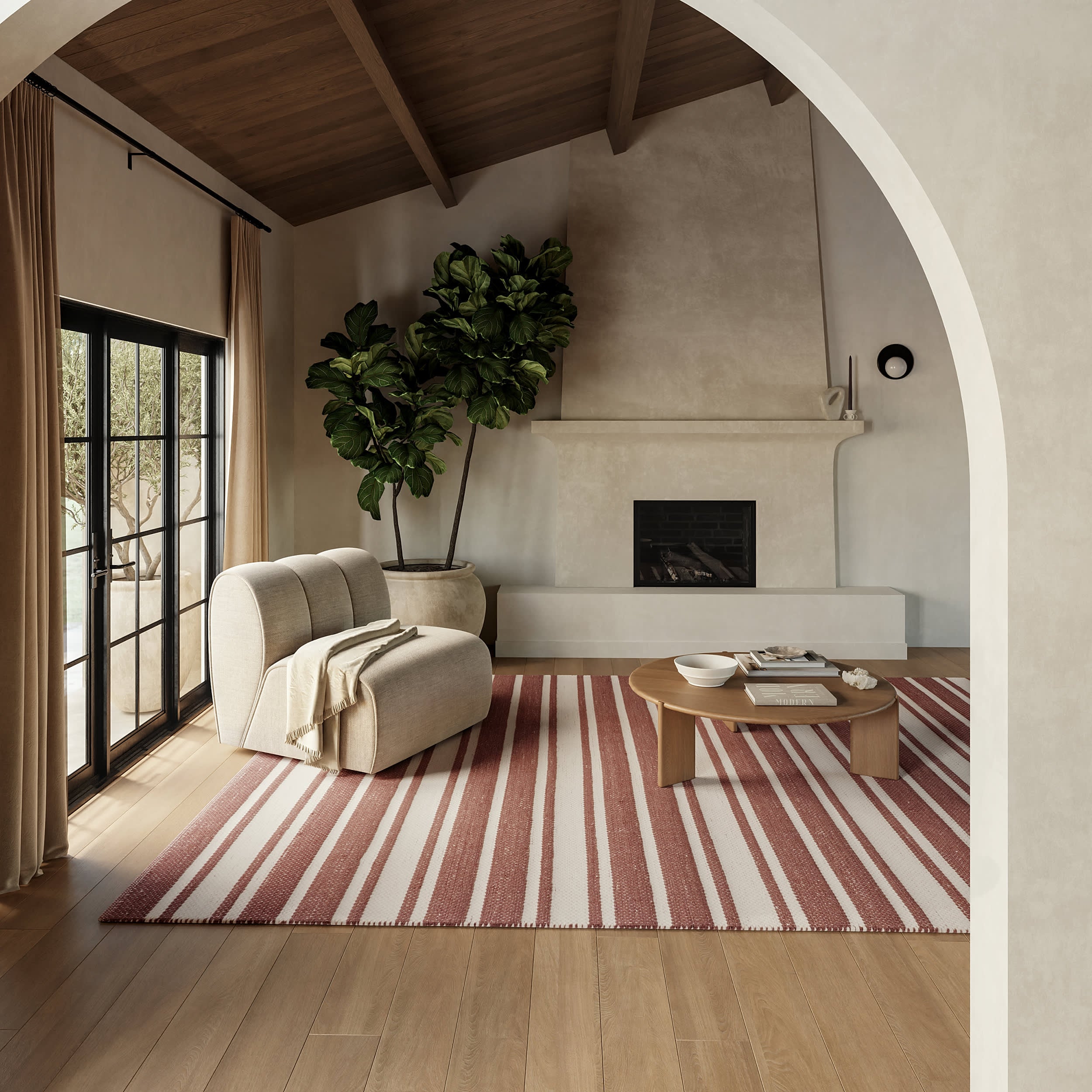 Bowery Striped Wool Rug in Brick Red - Soft & Durable Area Rug for Living Room, Bedroom, or Office Decor