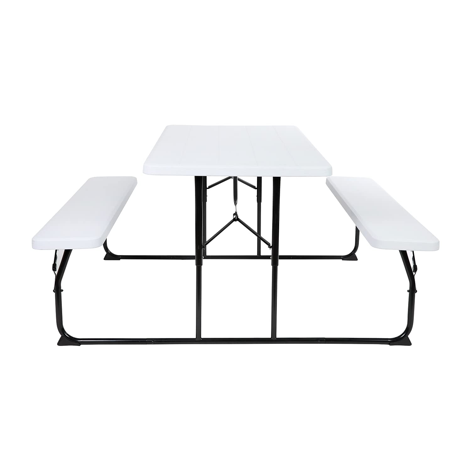 Flash Furniture Insta-Fold 4.5 Foot Folding Picnic Table & Bench Set - White Wood Grain Outdoor Dining Table for Adults - Perfect for Backyard BBQs, Camping & Picnics