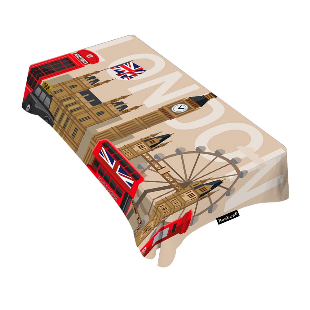 Beabes London City Tablecloth 52x70 Inch - England Street Big Ben Design, Polyester Rectangle Table Cover for Kitchen, Dining, Picnic & Outdoor Use | Waterproof & Wrinkle-Resistant