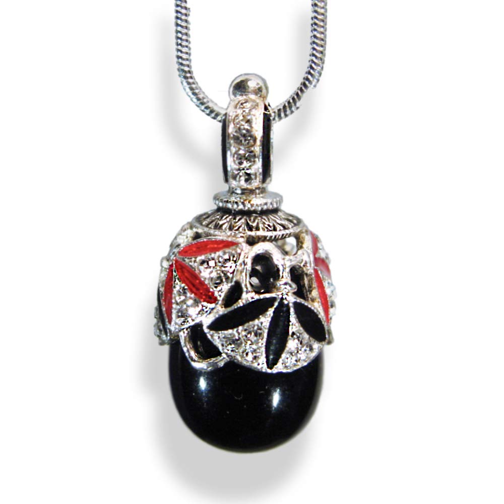 Elegant Sterling Silver Black Onyx Necklace with Egg Pendant & Crystal Enamel - 24 Inch Chain for Women | Perfect for Gifts, Parties & Special Occasions