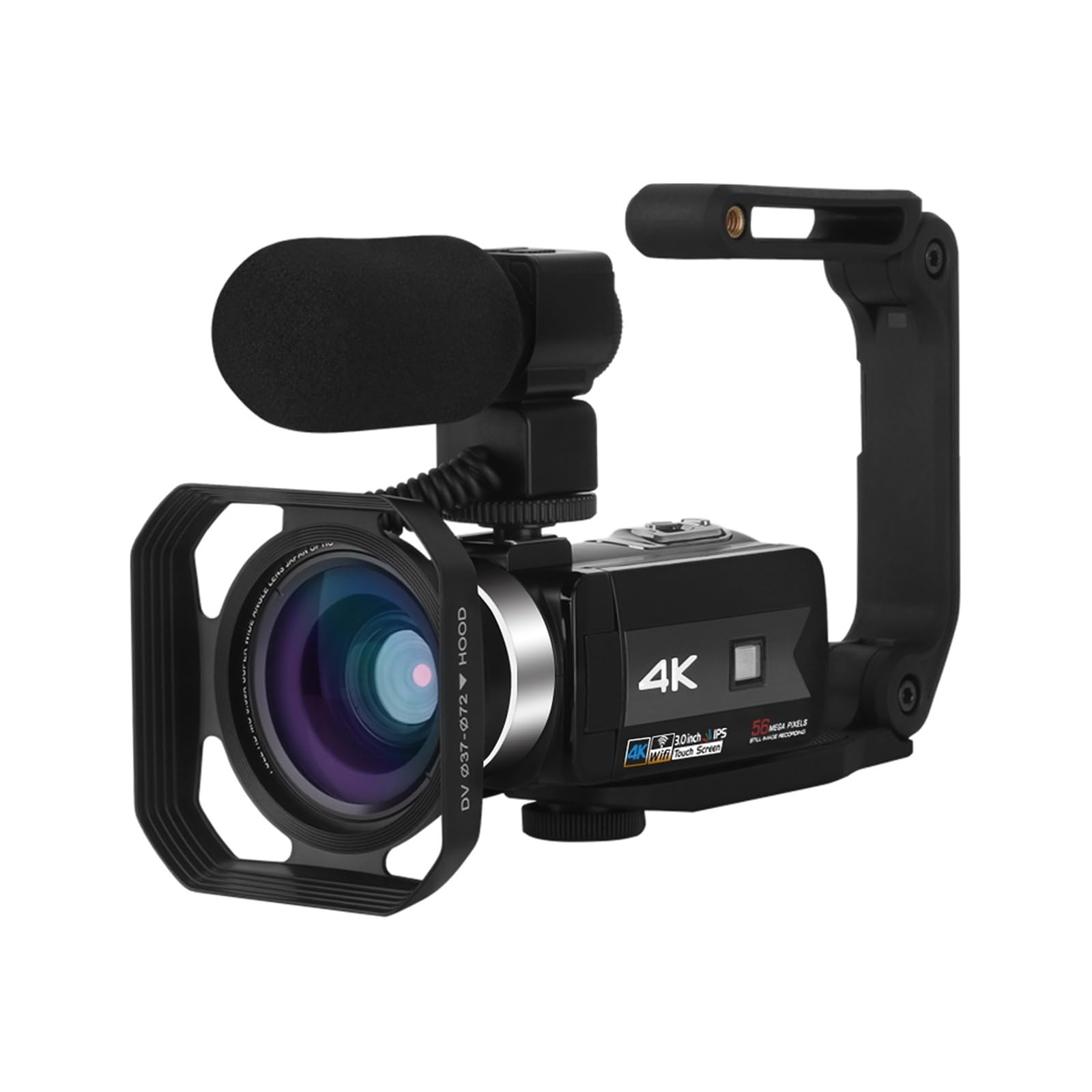 4K Professional Video Camera 56MP WiFi Vlog Camcorder with IR Night Vision & Stabilizer - Perfect for YouTube Streaming, Live Webcam & Night Recording (Includes 128GB SD Card, Black Set)