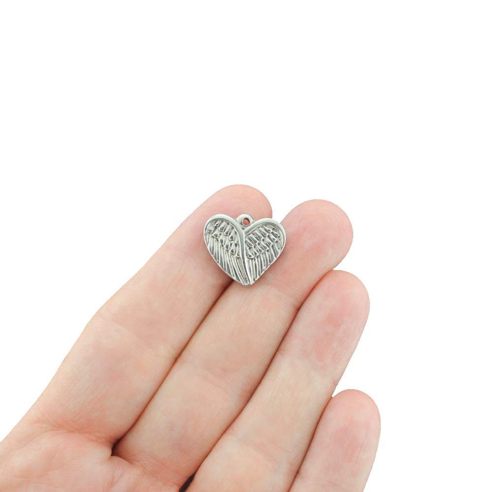 2-Piece Angel Wing Silver Tone Stainless Steel Charms - Double Sided Design SSP009 | Perfect for Jewelry Making, DIY Crafts, Bracelets & Necklace Charms