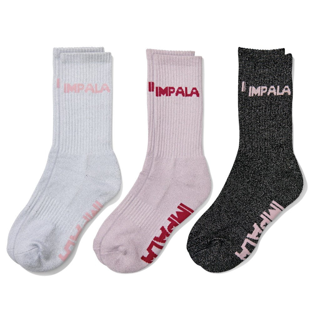 Impala Sparkle Stripe Skate Socks 3 Pack - Cushioned Ankle Socks for Roller Skating, Roller Derby & Outdoor Sports - Fun & Comfortable Socks for Women & Girls