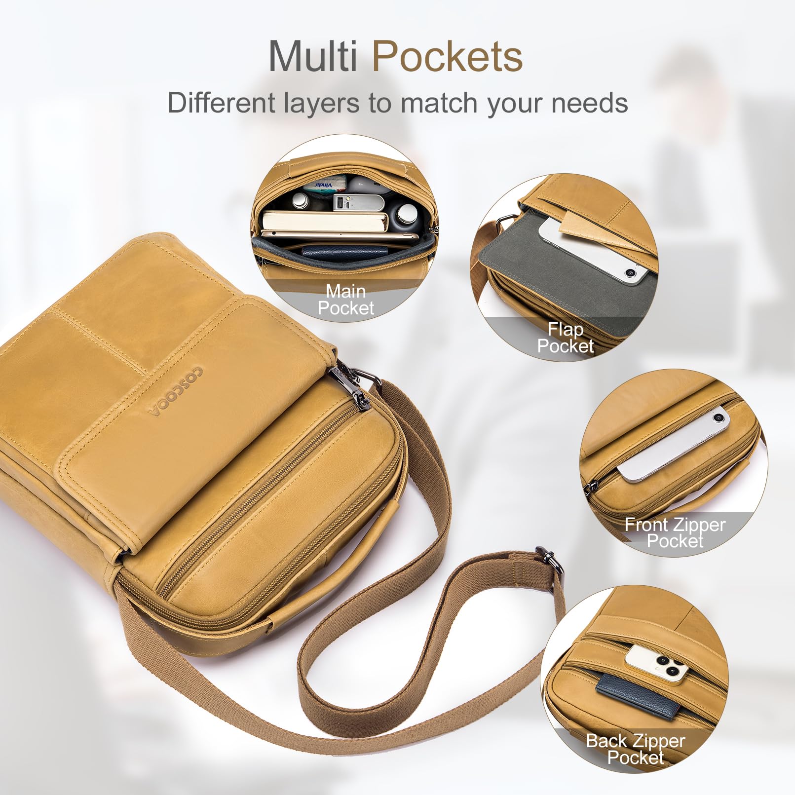 Premium Men's Leather Crossbody Shoulder Bag - Stylish Messenger Satchel for Travel, Work & Everyday Use - Durable Handbag for Business Commute & Weekend Outings