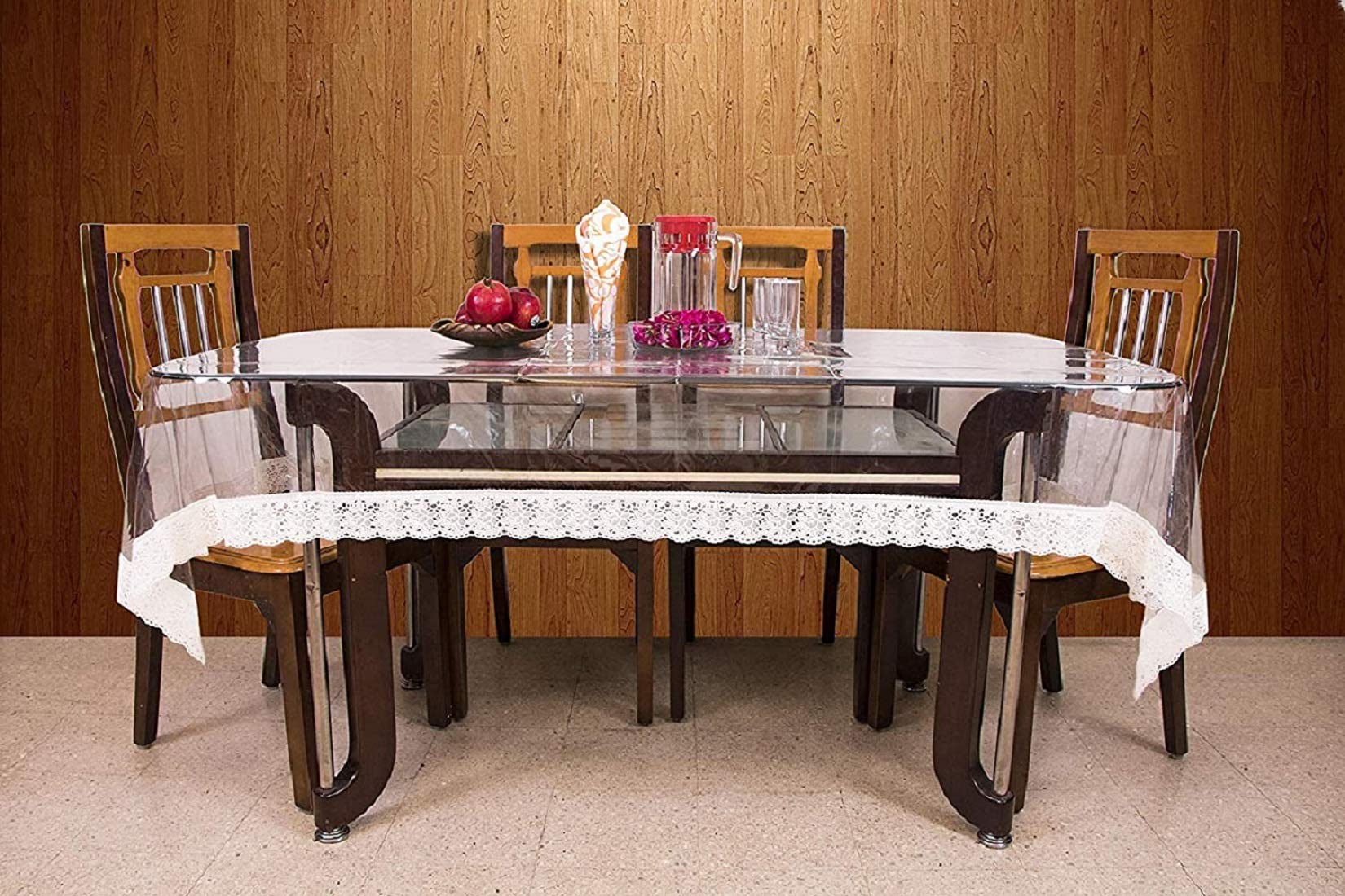 Premium Kuber Industries 6-Seater Dining Table Cover - Elegant White Lace Tablecloth for Home & Restaurant Use | Perfect for Family Dinners, Parties & Formal Dining Events