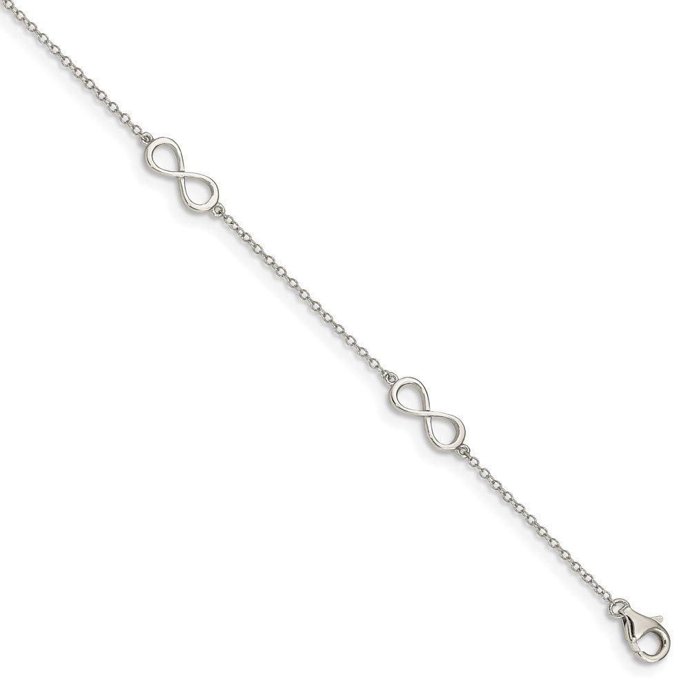 925 Sterling Silver Rhodium Plated Infinity Anklet with 2-inch Extender - 9 Inch Adjustable Ankle Bracelet for Women | Perfect for Beach, Wedding & Everyday Wear