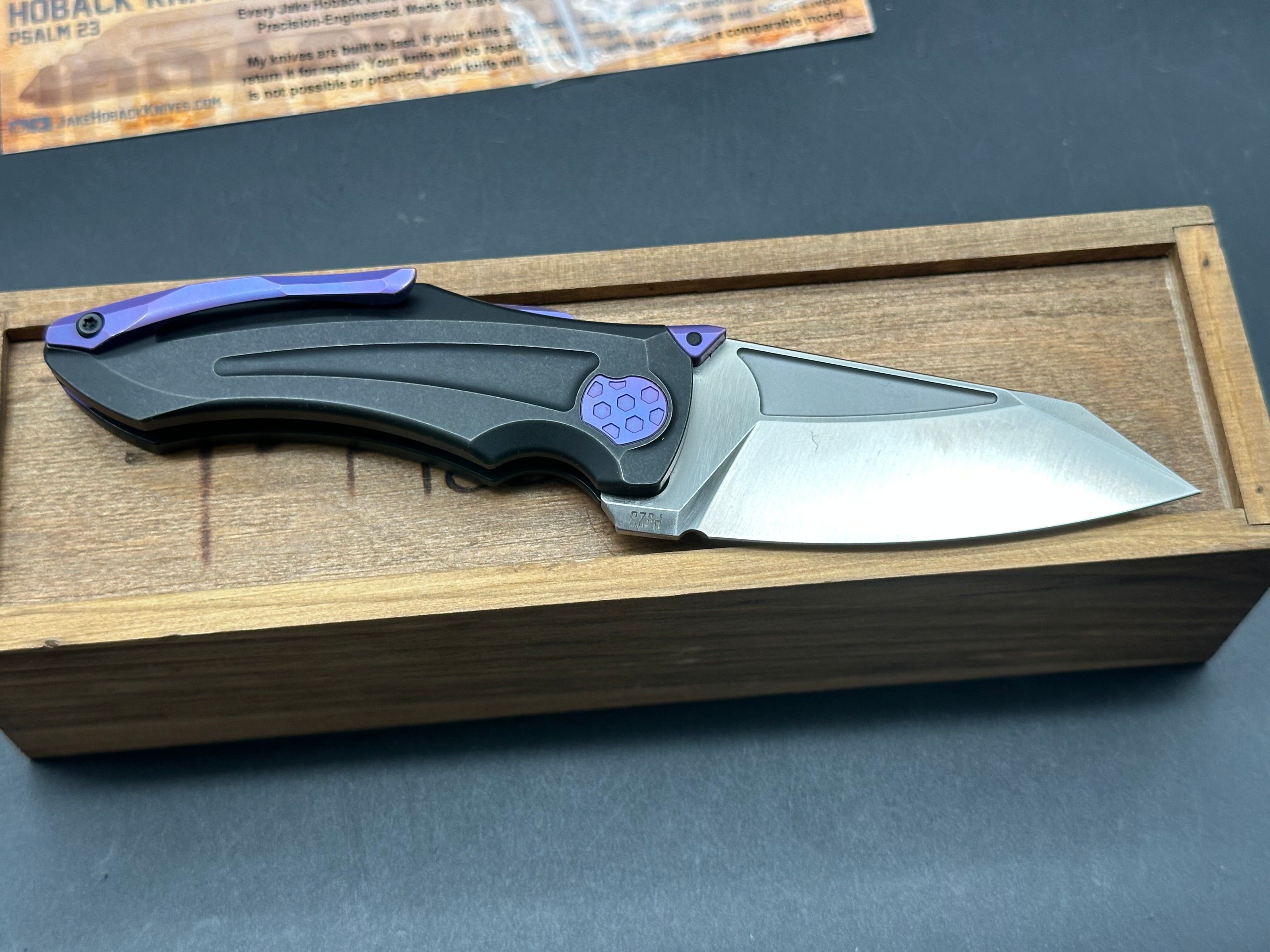 Premium Jake Hoback Sumo Knife - Black Milled Titanium Handle, Purple Hardware, Wharncliffe Blade, Satin Bohler M390 Steel | EDC, Outdoor Survival, Tactical & Everyday Carry