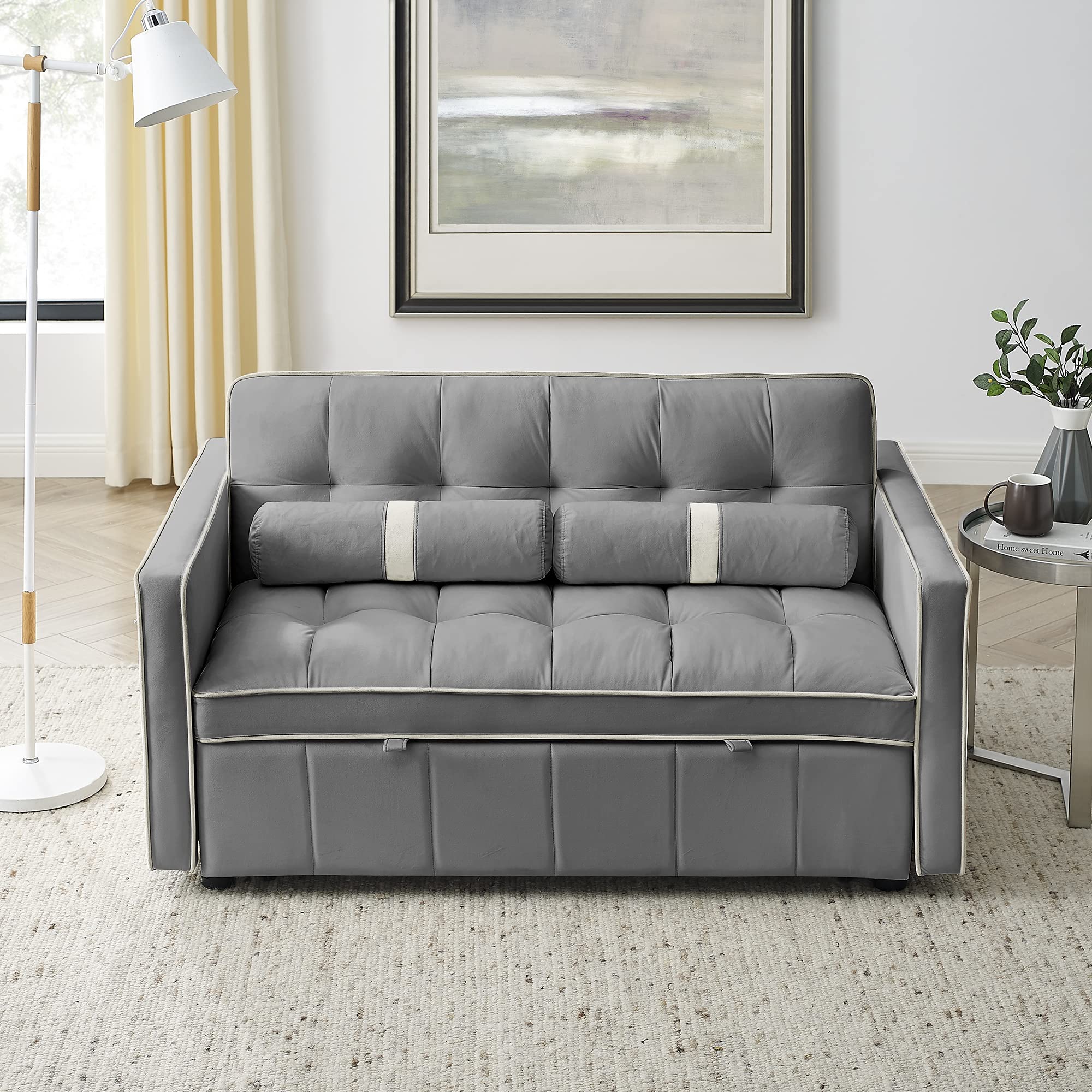 JULYFOX Gray Velvet Pull-Out Sleeper Sofa - 55