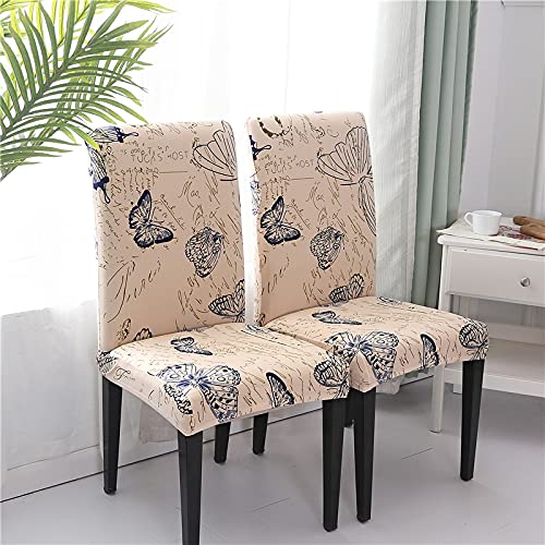 Stretchy Parson Chair Slipcovers Set of 2 - Soft Polyester Dining Room Chair Seat Covers with Butterfly Design for Party, Living Room, Restaurant & Pet Protection - Waterproof & Washable Chair Protectors for Home Decor, Wedding Ceremony & Daily Use