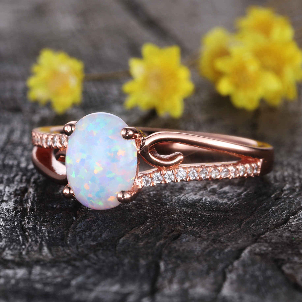 Vintage Art Deco Opal Engagement Ring in Rose Gold - Solitaire Wedding Band for Women, Perfect for Proposals, Anniversaries & Special Occasions