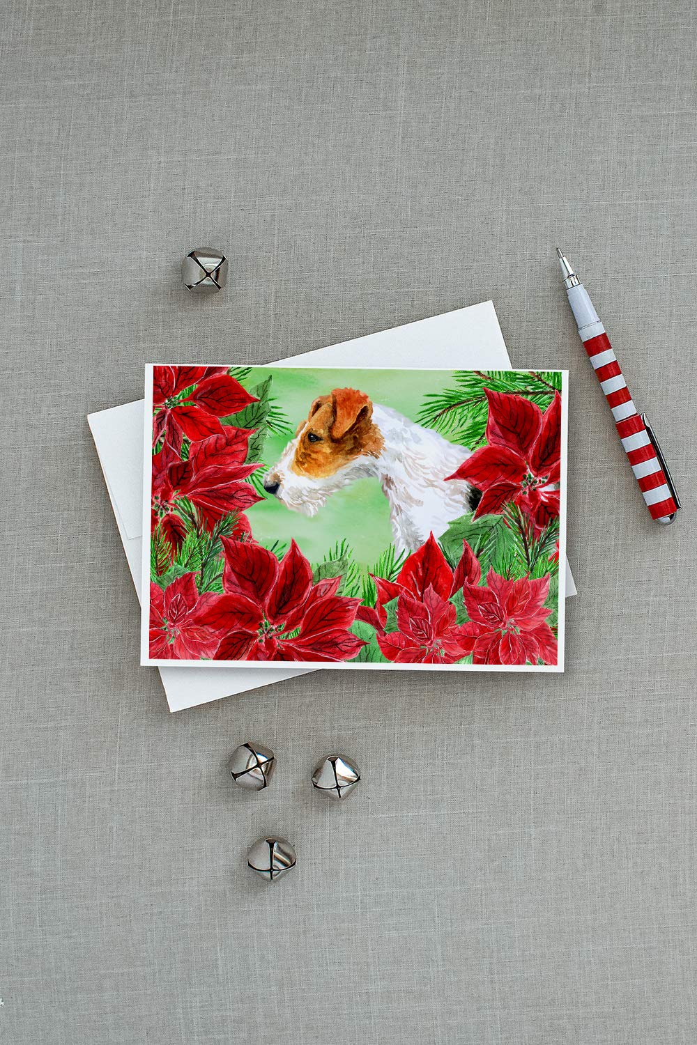 Fox Terrier Poinsettia Greeting Cards - Pack of 8 Blank A7 Note Cards (5x7) with Envelopes | Whimsical Dog Christmas Holiday Cards for Pet Lovers, Thank You Notes & Seasonal Greetings