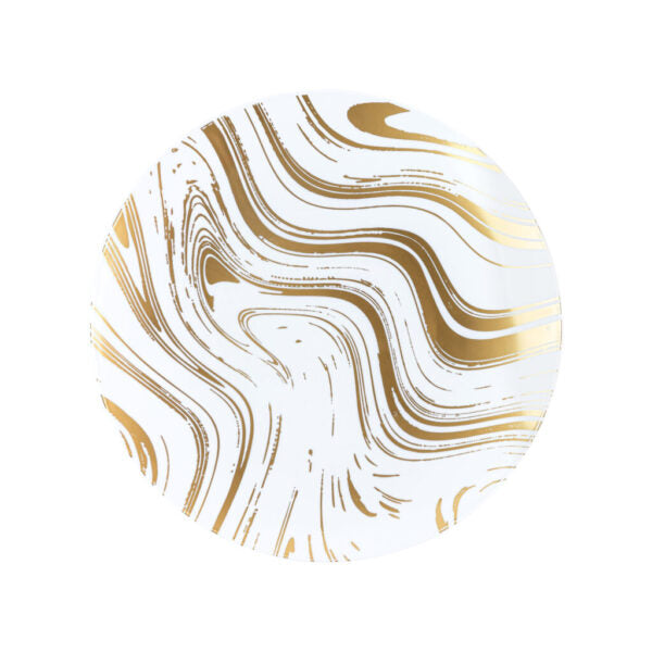 32-Piece White and Gold Round Plastic Dinnerware Set for 16 Guests - Elegant Disposable Plates, Bowls, Cups & Cutlery - Perfect for Weddings, Parties, Catering & Outdoor Events