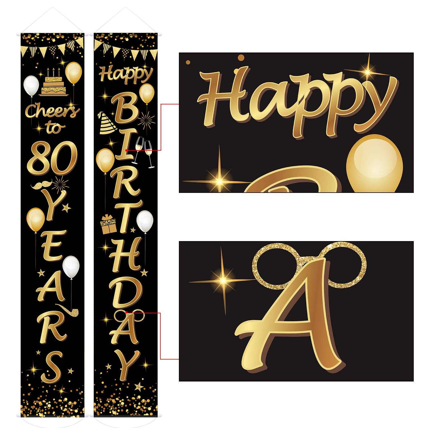 2-Pack 80th Birthday Party Decorations Set - Cheers to 80 Years Banner & Welcome Porch Sign for Milestone Celebrations - Perfect for 80th Birthday Parties, Retirement Celebrations & Anniversary Decor